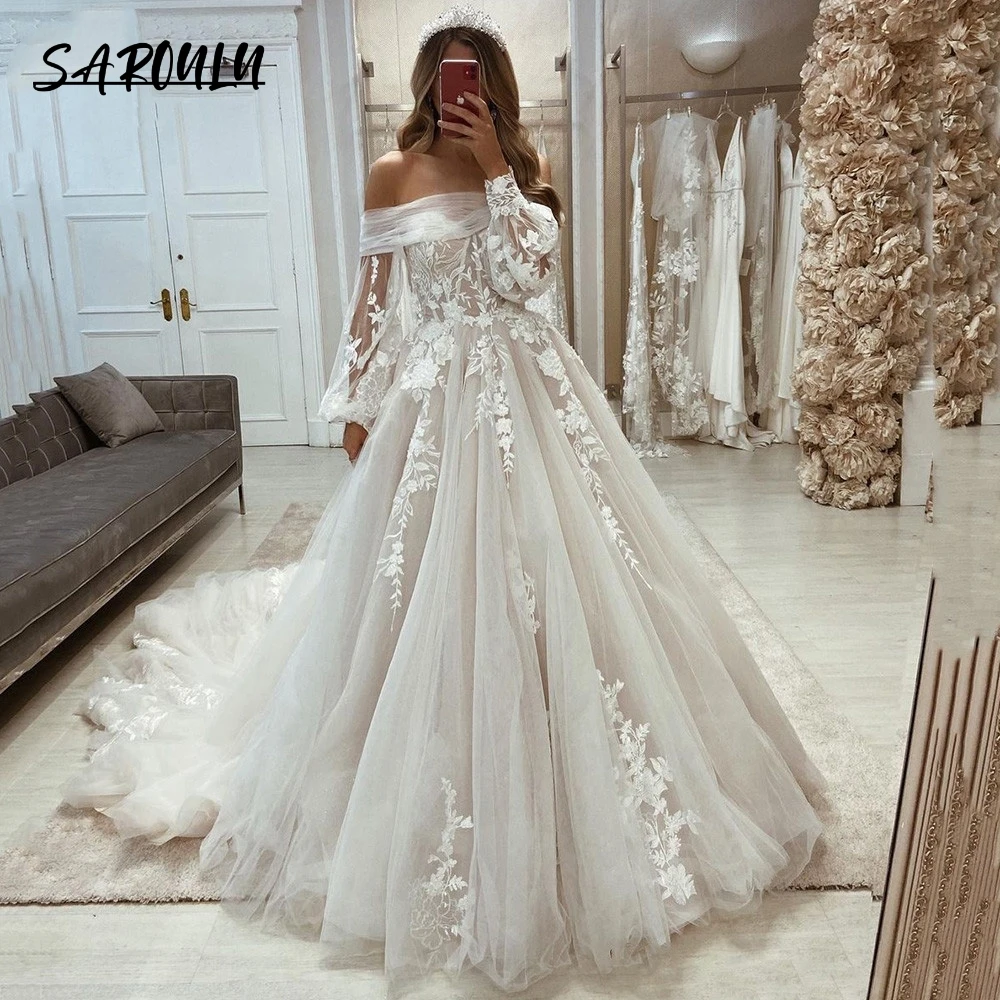 

Vintage Fairy Boho Wedding Dresses Detachable Puff Long Sleeve Lace Bride Dress Wedding Gowns Corset Back Robe de Mariage