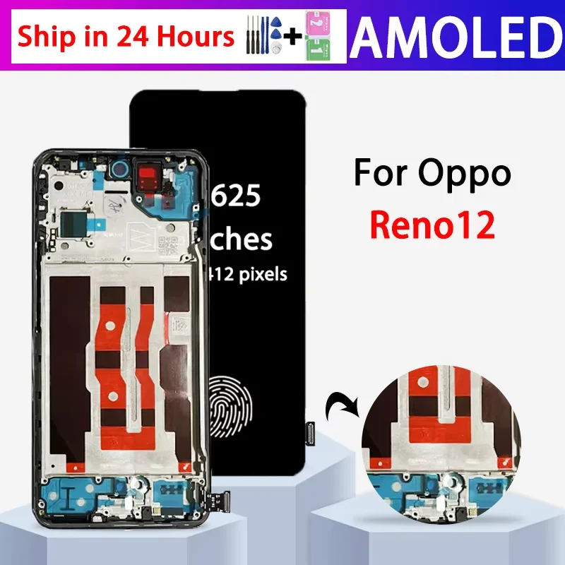 Фото 6,7 дюймов для Oppo Reno 12 5G Дисплей Сенсорный экран Дигитайзер Панель в сборе Reno12 5G ЖК-экран CPH2625 с рамкой №1