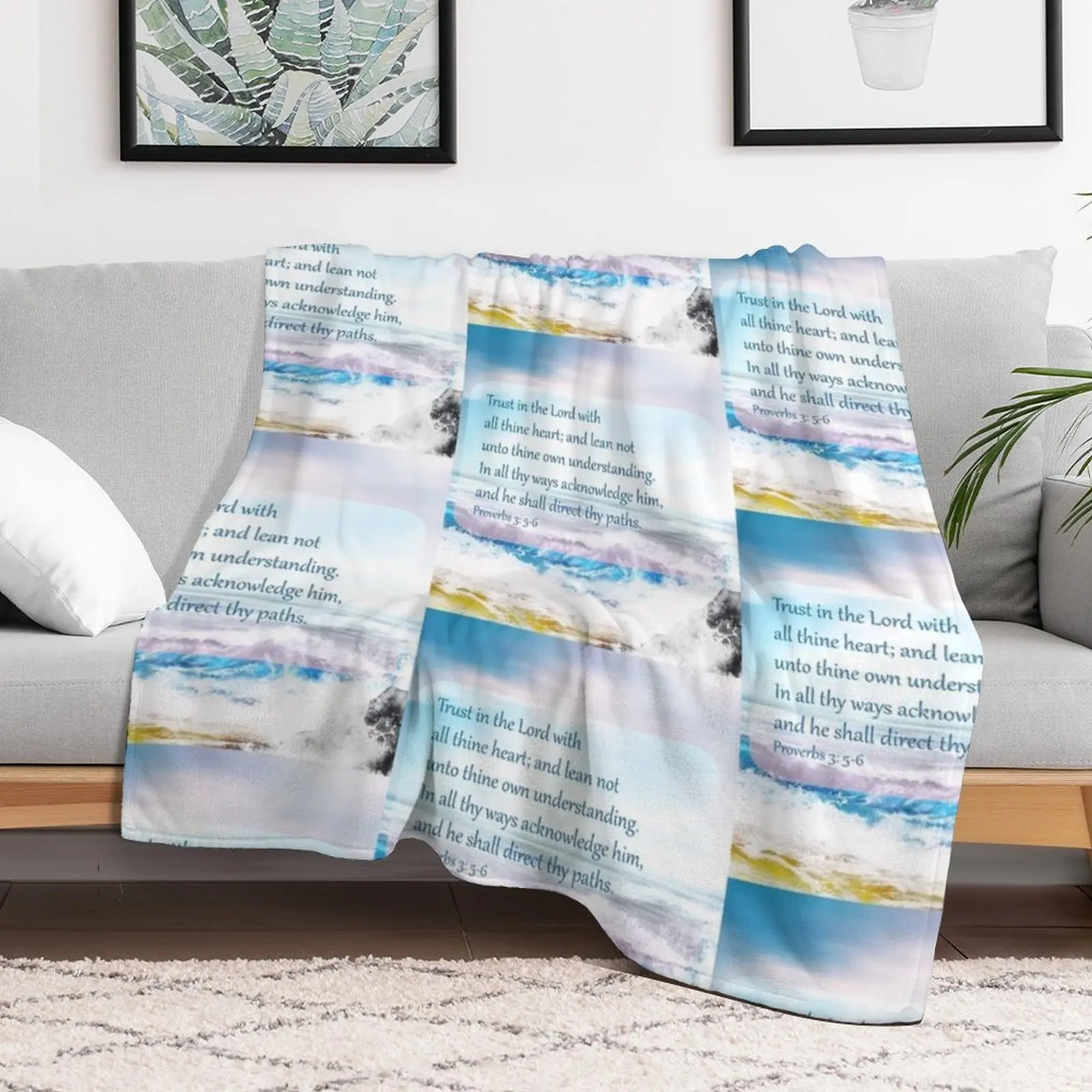 Присегда 3:5-6 Писание на океанском фоне Пледы Полярные пляжные одеяла