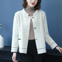 imitation mink velvet short sweater coat spring and autumn 2022 new plaid top with thickened knitted cardigan womens jacket