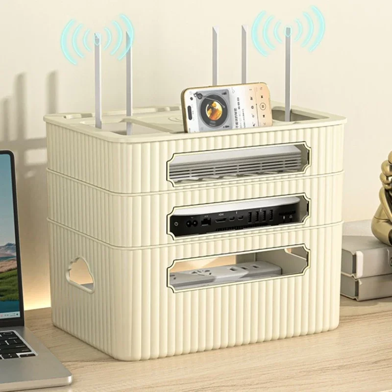 Фото Органайзер для Wi-Fi роутера и ТВ-приставки: коробка для хранения, держатель для модема, подставка для кабелей для дома и офиса, гостиной №4