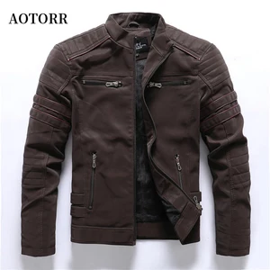 Mens Leather Jacket PU Fashion Slim Brushed Jackets Men Autumn Winter Motorcycle Coat Stand Collar C