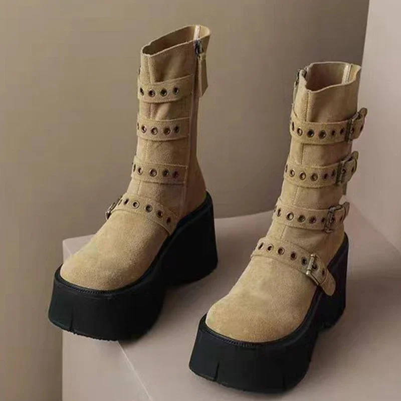 

Замшевые ботинки челси на платформе и высоком каблуке, новинка зимы 2023, женская обувь на танкетке, трендовые женские ботинки