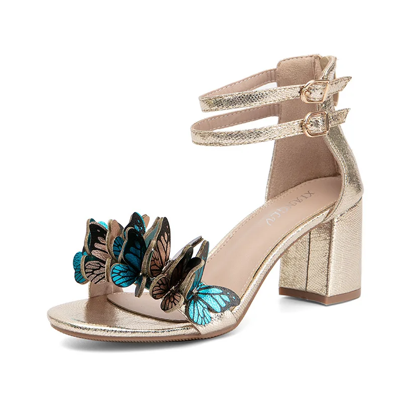 

Foreign Trade Bowknot Thick Women's Fashion High Heels Summer New Back Zipper Slip-on Sandals 816-13