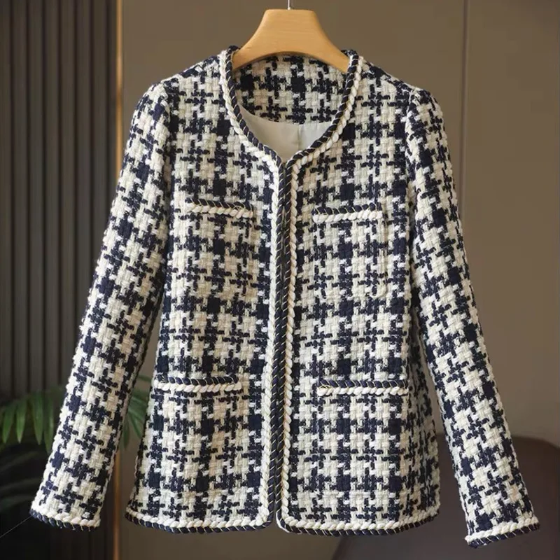 

Autumn Winter French Vintage Small Fragrance Tweed Jacket For Women Elegant Fashion Plaid Woolen Coats Casaco Feminino Jaqueta
