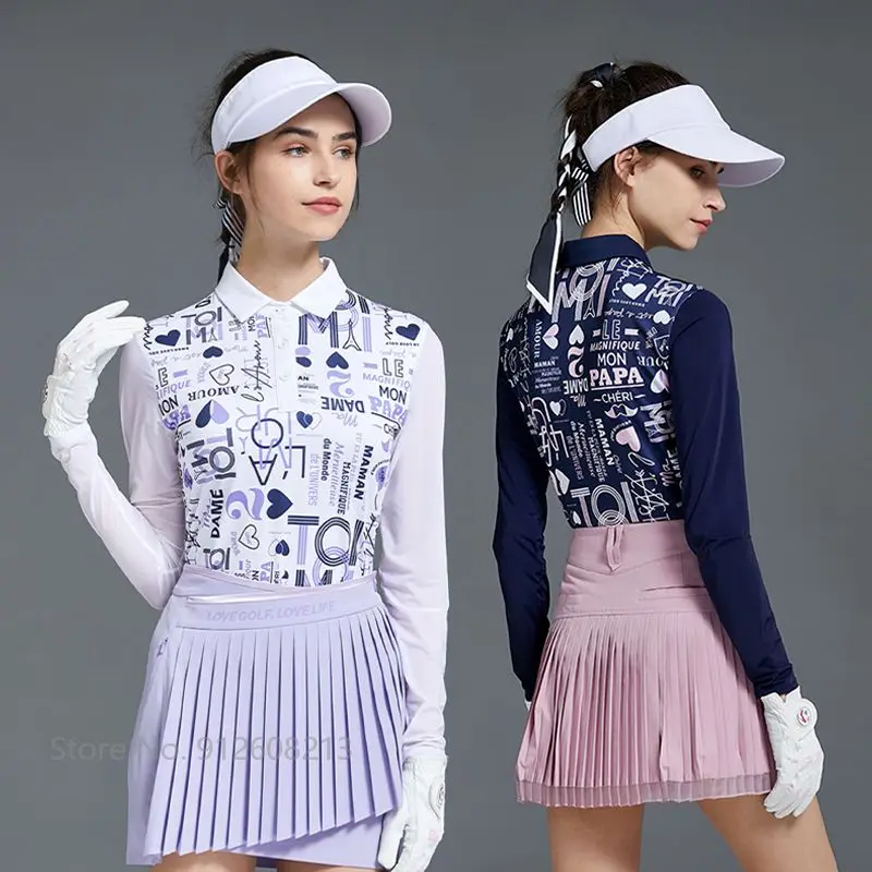 

Женская рубашка с длинным рукавом Love Golf, шелковая плиссированная рубашка с защитой от солнца и высокой талией, с принтом