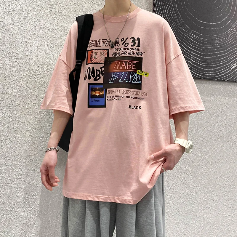 

Men Oversized T-Shirt Trendyol O-neck Male Cotton T-shirt Thin Summer Causal T-shirts Fashion Daily Half Sleeve Loose Tees Teens