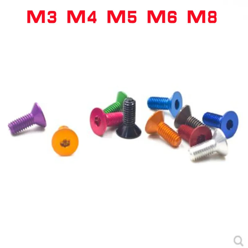 

5-10pcs DIN7991 M3 M4 M5 M6 M8 *6/8/10/12/16/20/25/30 Anodized Colorful Aluminum Flat hex socket countersunk head Screw