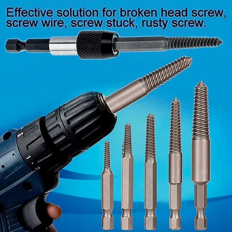 Promotion! 6 PCS Damaged Screw And Broken Bolt Extractor Set With 1/4 Quick Change Arbors Tool Kit Bad Stud Remover |