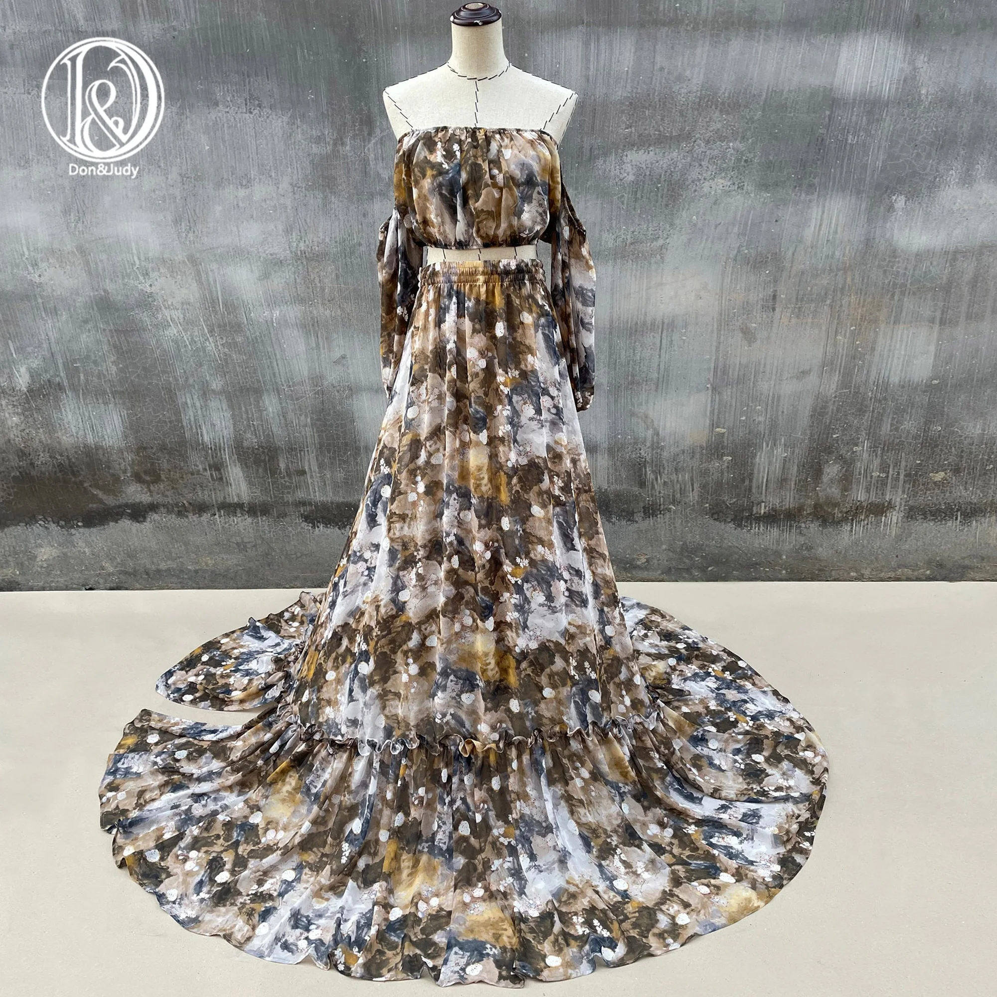 Don&Judy Boho Maternity or Non-maternity Dress Vintage Floral Top and Skirt Set Woman Gown For Photoshoot Photography 2022 NEW