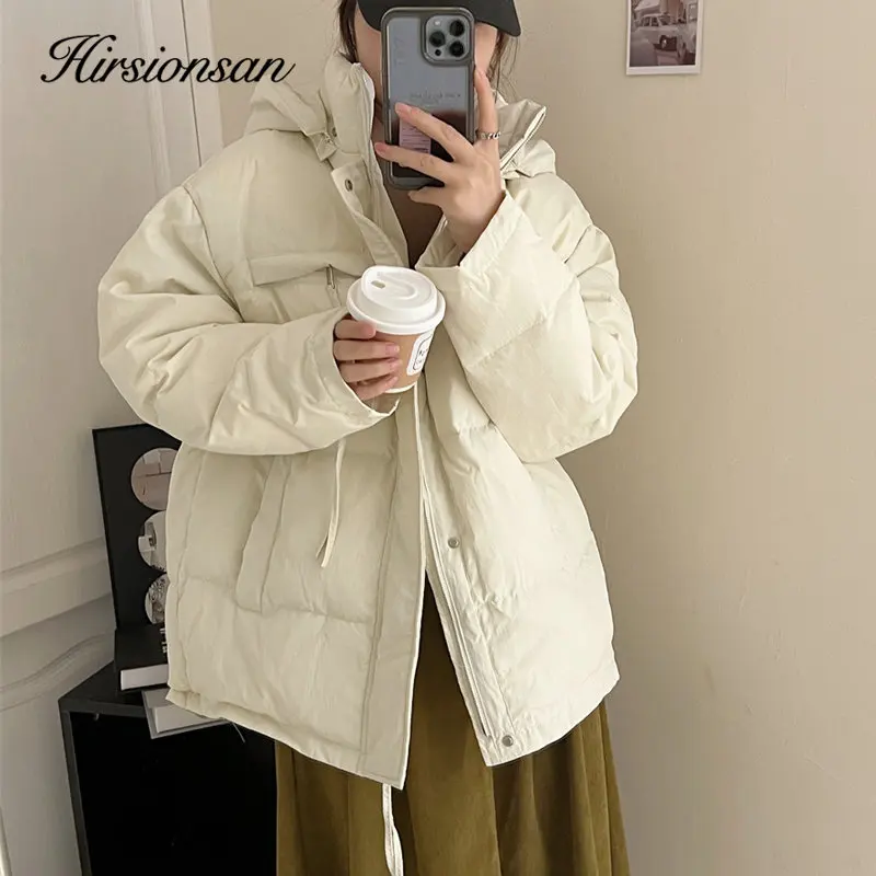 

Зимние новые утепленные пуховики Hirsionsan, женские корейские универсальные пуховики в стиле Харадзюку, Женские Простые модные короткие пальто