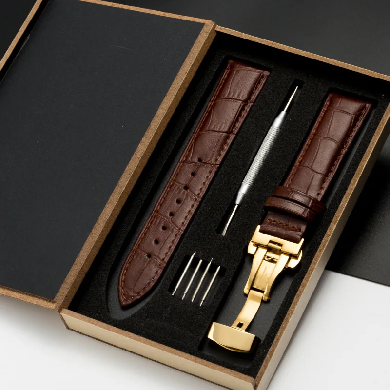 

12mm 13mm 14mm 15mm 16mm 17mm 18mm 19mm 20mm 21mm 22mm 23mm 24mm Calfskin Leather Watchband Universal Strap With Wooden Box Band