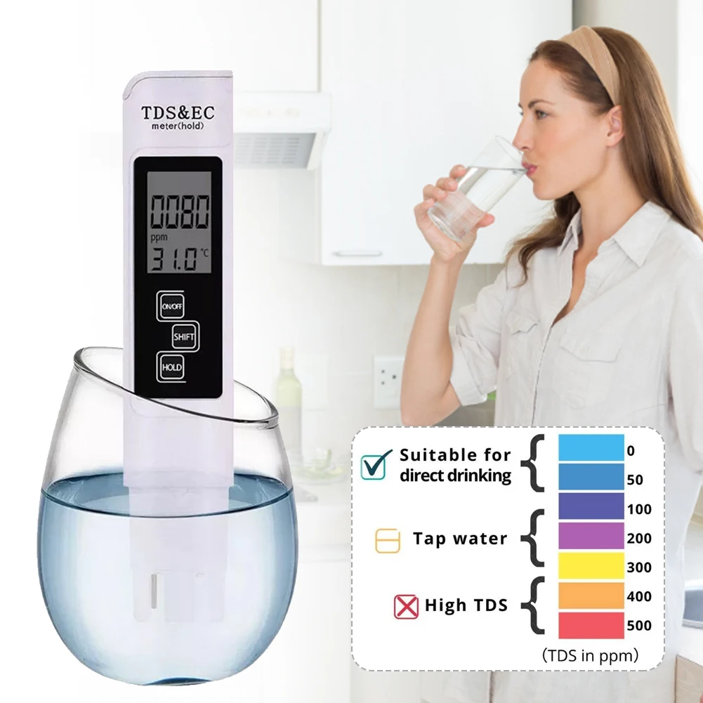 

Цифровой тестер качества воды 3 в 1, точный измеритель TDS/EC/температуры, тестовая ручка с 4 режимами для питьевой воды, аквариумов