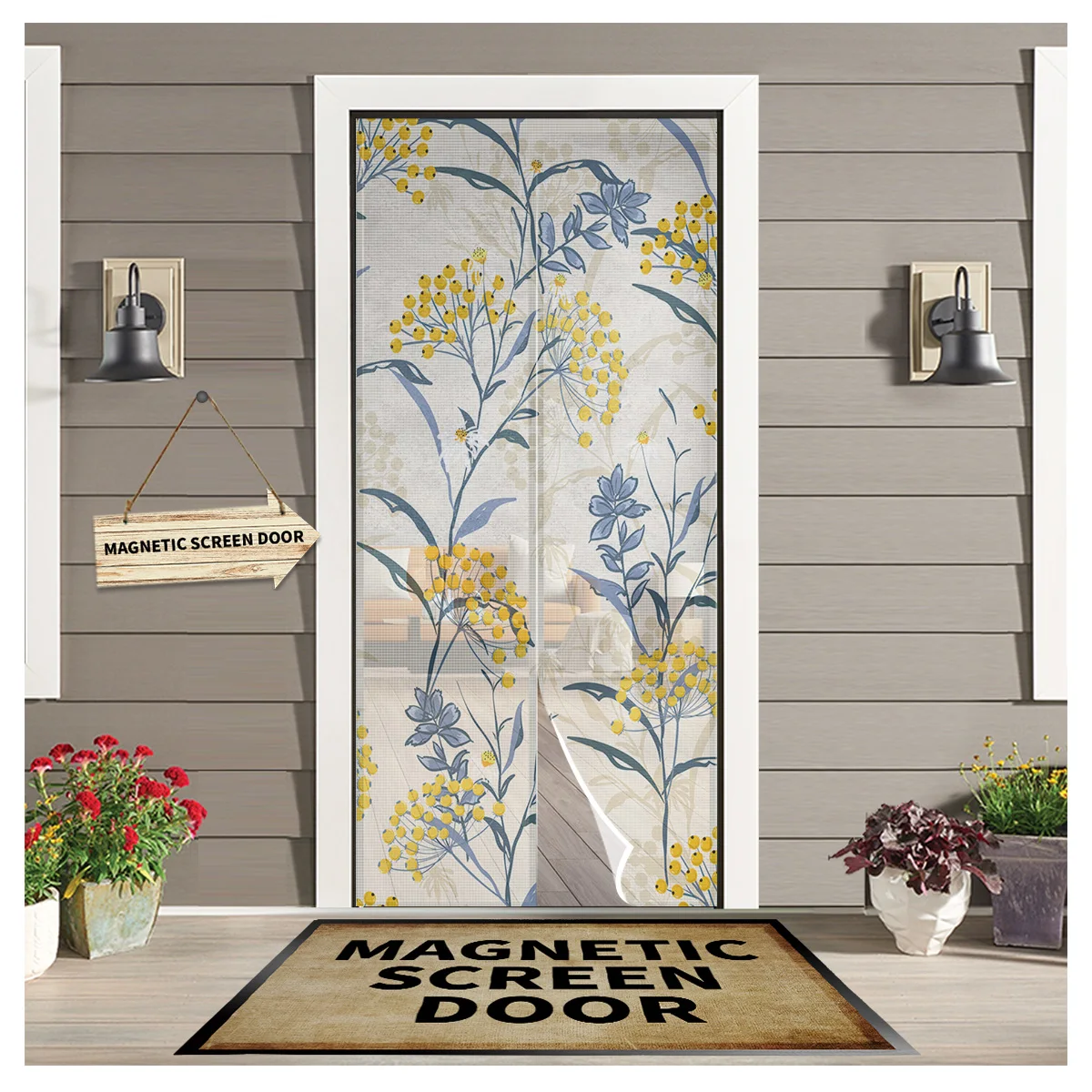 

Plant Flowers Texture Door Curtain Indoor Insect Mosquito Window Screen Curtain Magnetic Door Mesh for Kitchen Window
