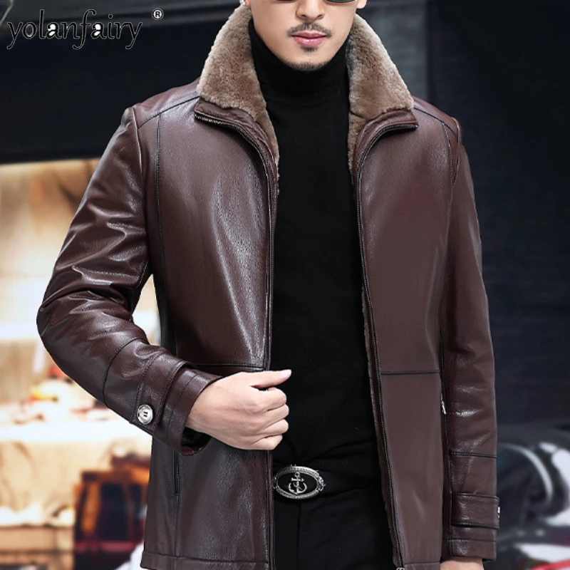 

Real Leather Jacket Men Sheepskin Thickened Warm Jacket for Men Casual Leather Coat Fur One Fur Coat Men's Real Fur Chaquetas FC