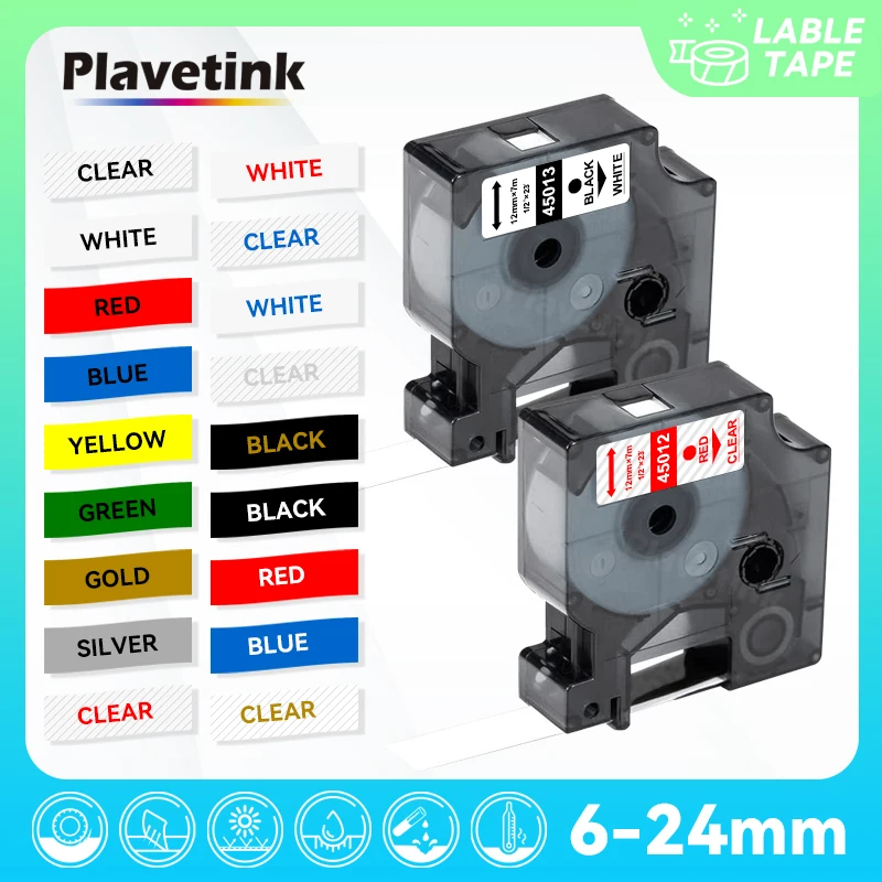 

PLAVETINK 45013 40913 43613 45018 40918 45012 Compatible 12MM Dymo D1 Tape for Dymo label maker LM160 LM280 Dymo label printer