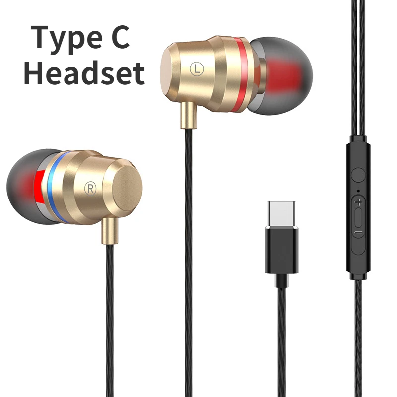 

In-ear Type C Metal Headset with Mic Wired Earphone Type-c Music Sport Earbuds for Samsung Xiaomi Mi 11 Huawei P30 P40 Phone