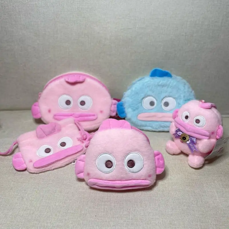 

New Sanrio Anime Hangyodon Strange Fish Head Plush Bag Coin Purse Messenger Bag Pink Fish Plush Doll Pocket Pendant Girl Gift