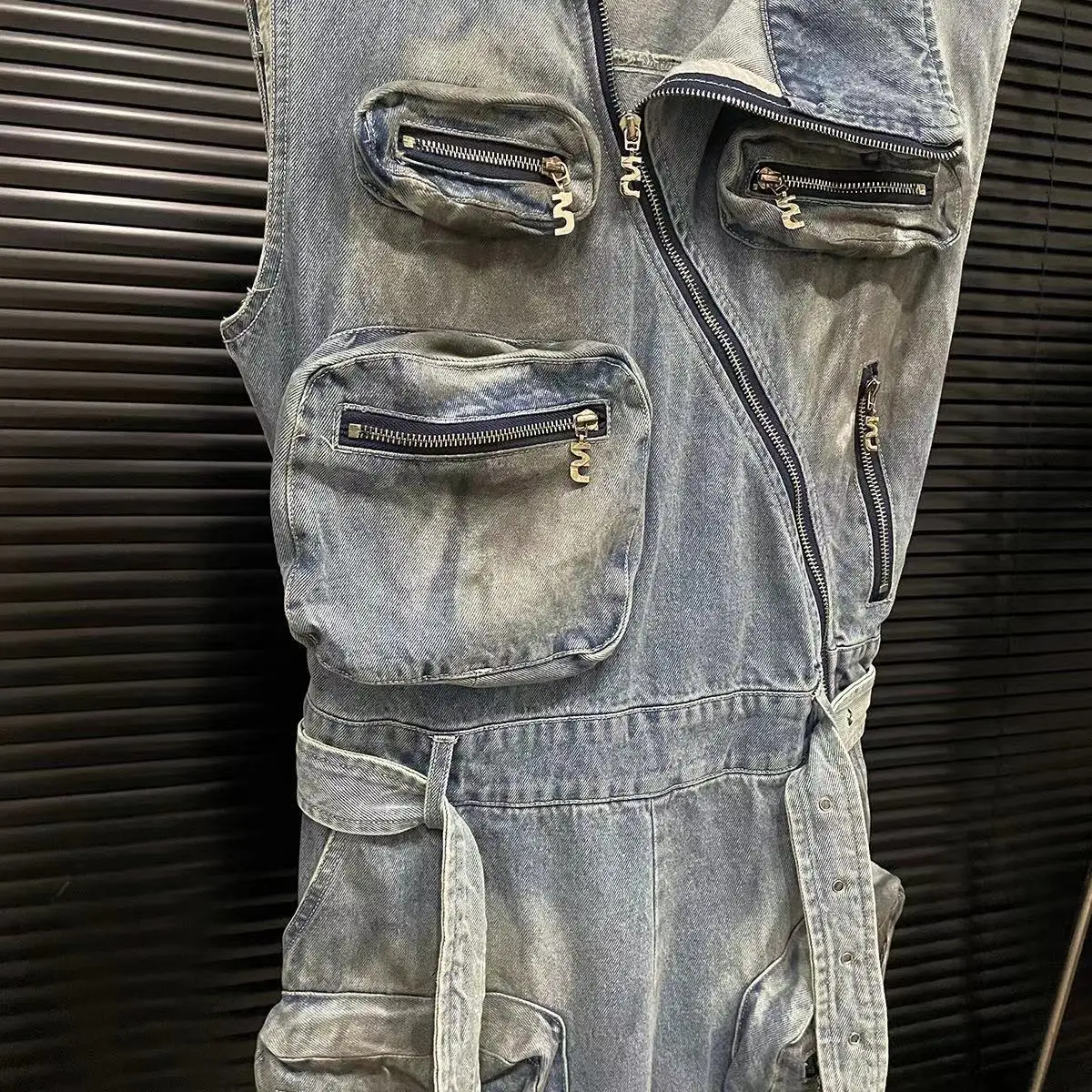 Джинсовый комбинезон-карго комбинезон на молнии с множеством карманов