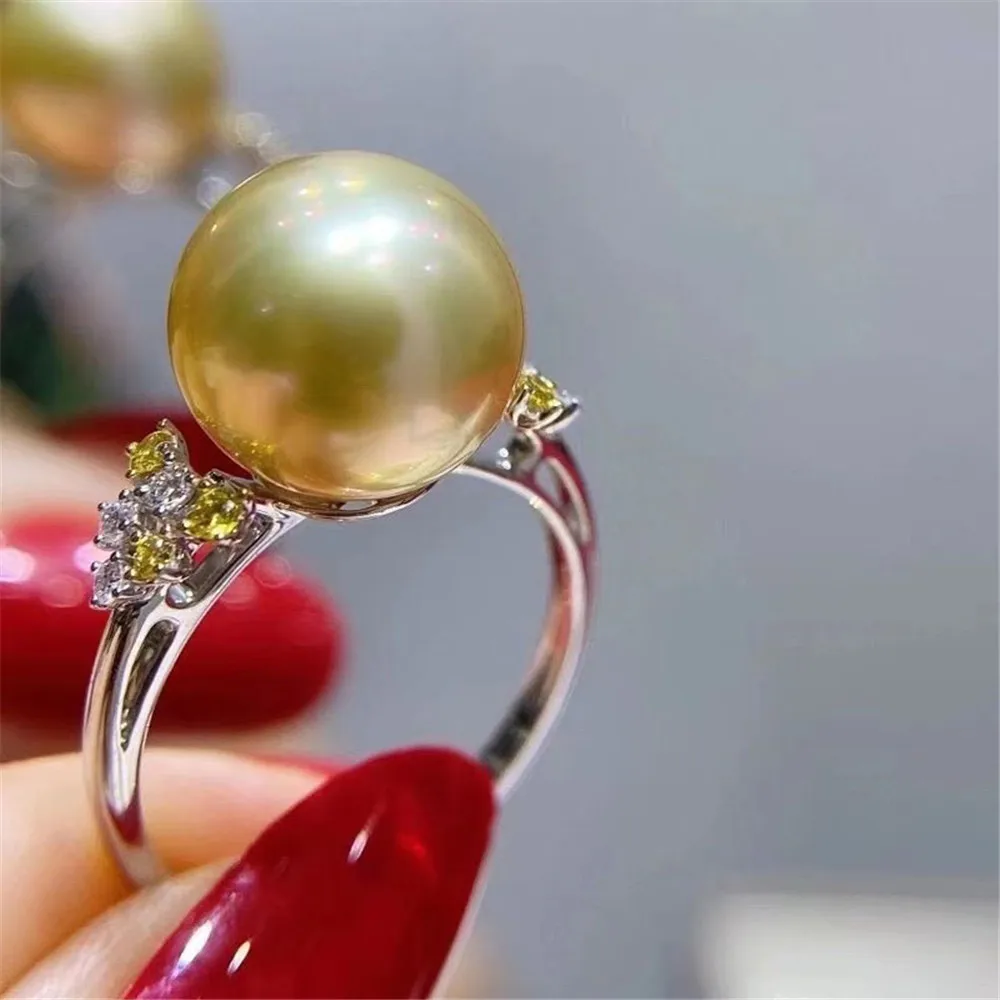 

S925 Sterling Silver Ornament Gorgeous Pearl Ring Empty Holder Adjustment DIY Pearl Accessories Fit 11-12mm Beads