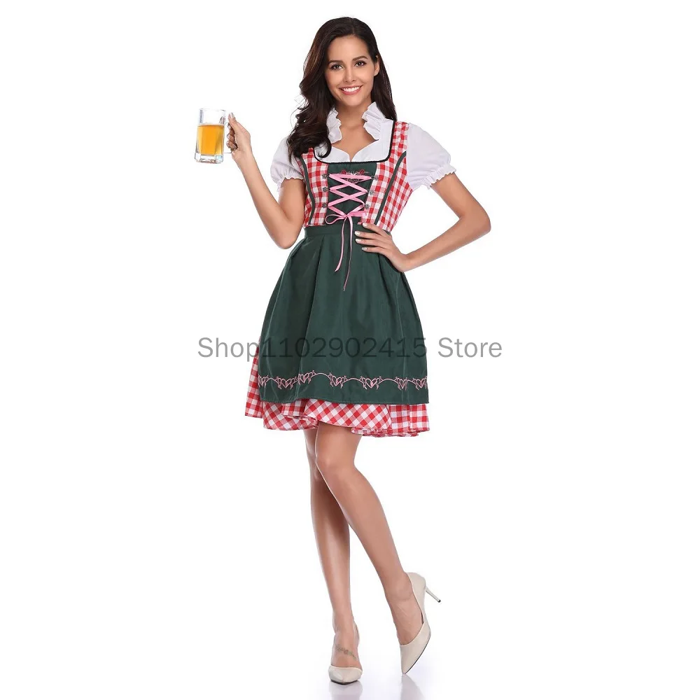 

2023 Lady Maid Dress Oktoberfest Costume National Plaid Clubwear Cosplay Carnival Halloween New Fancy Party Stage Sexy Dress