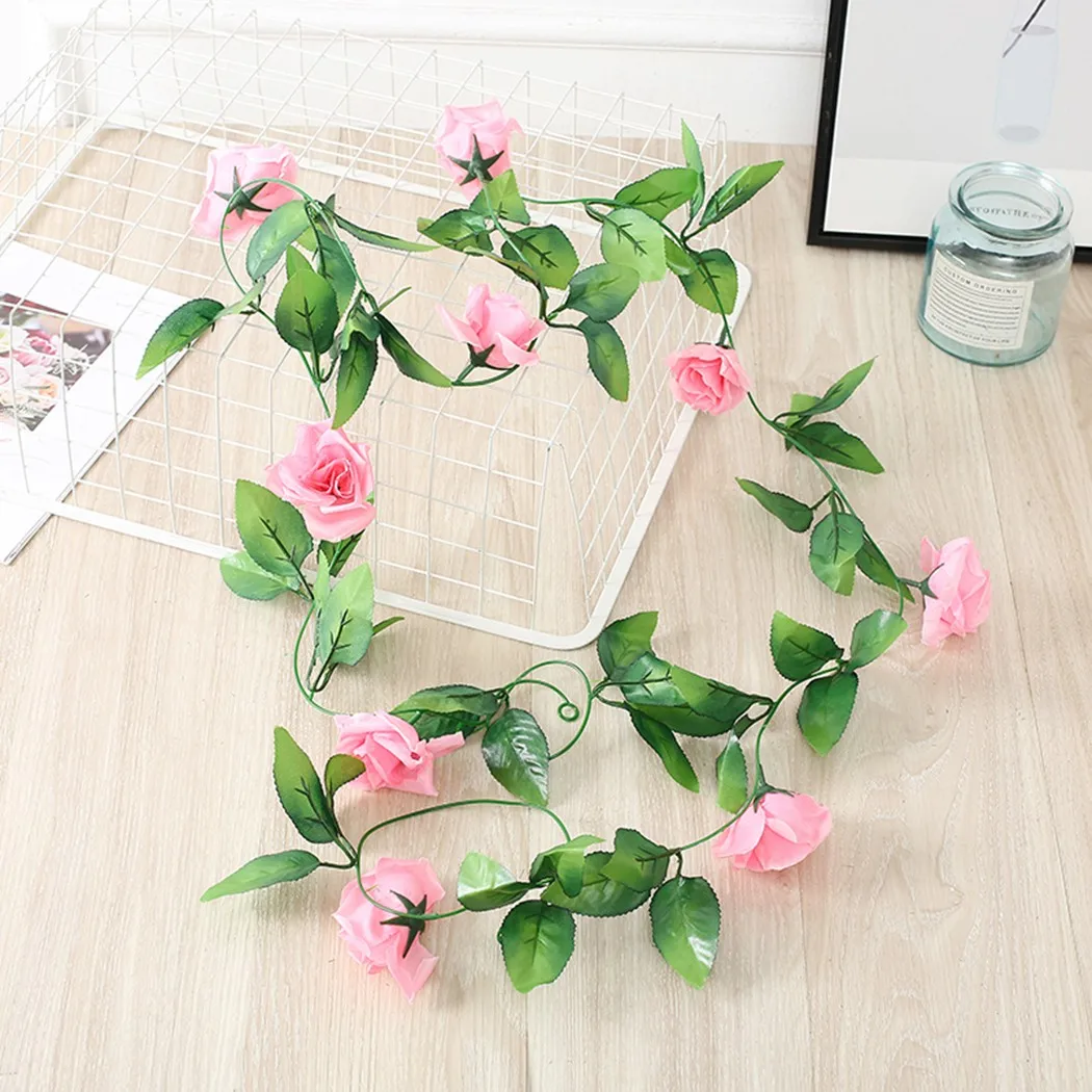 

1Pc Artificial Rose Garland Hanging Garland 9 Flowers 8Ft Silk 240cm Rattan Length Home Dector For Wedding Party Home Garden