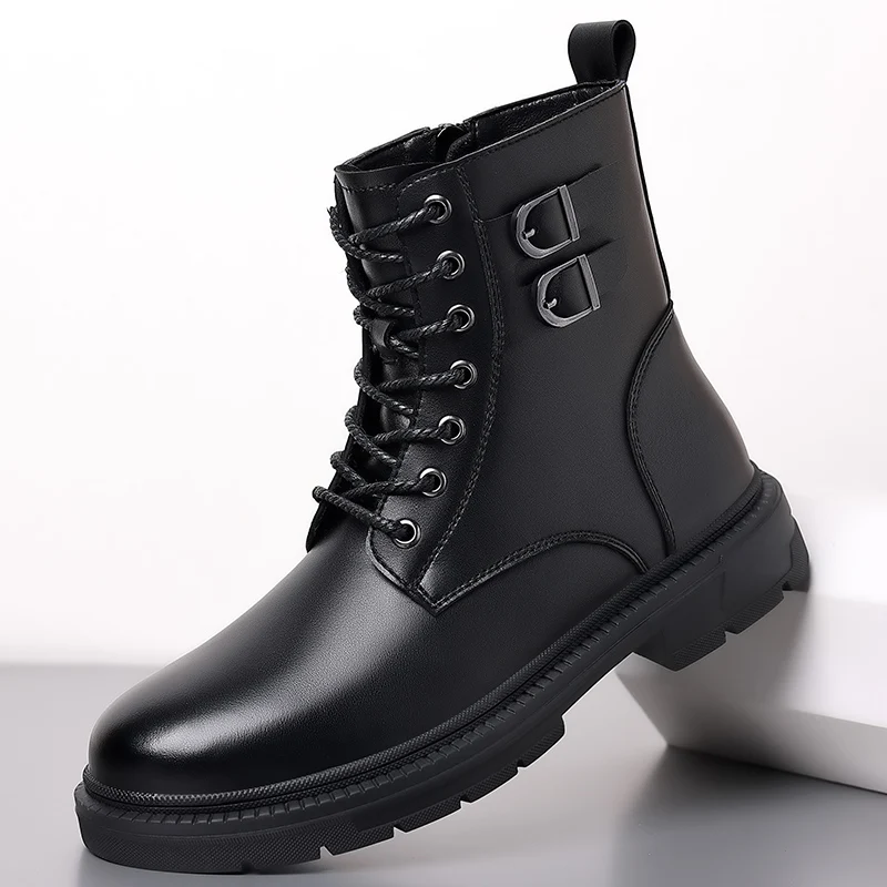 

England style mens fashion motorcycle boots black grey shoes high top cowboy boot party banquet dress platform ankle botas mans