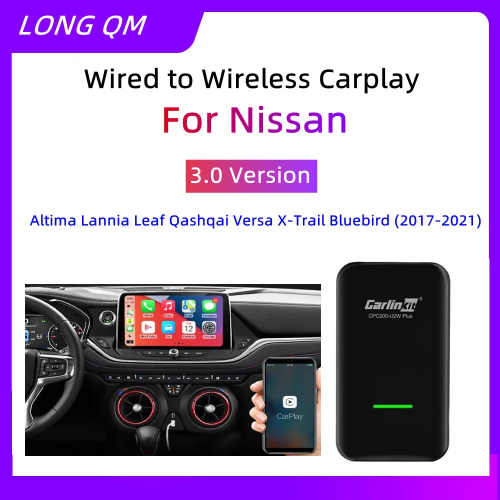 

Carlinkit 3 Wireless CarPlay USB Adapter For Nissan Altima Lannia Leaf Qashqai Versa X-Trail Bluebird 2017-21 Auto Navigation