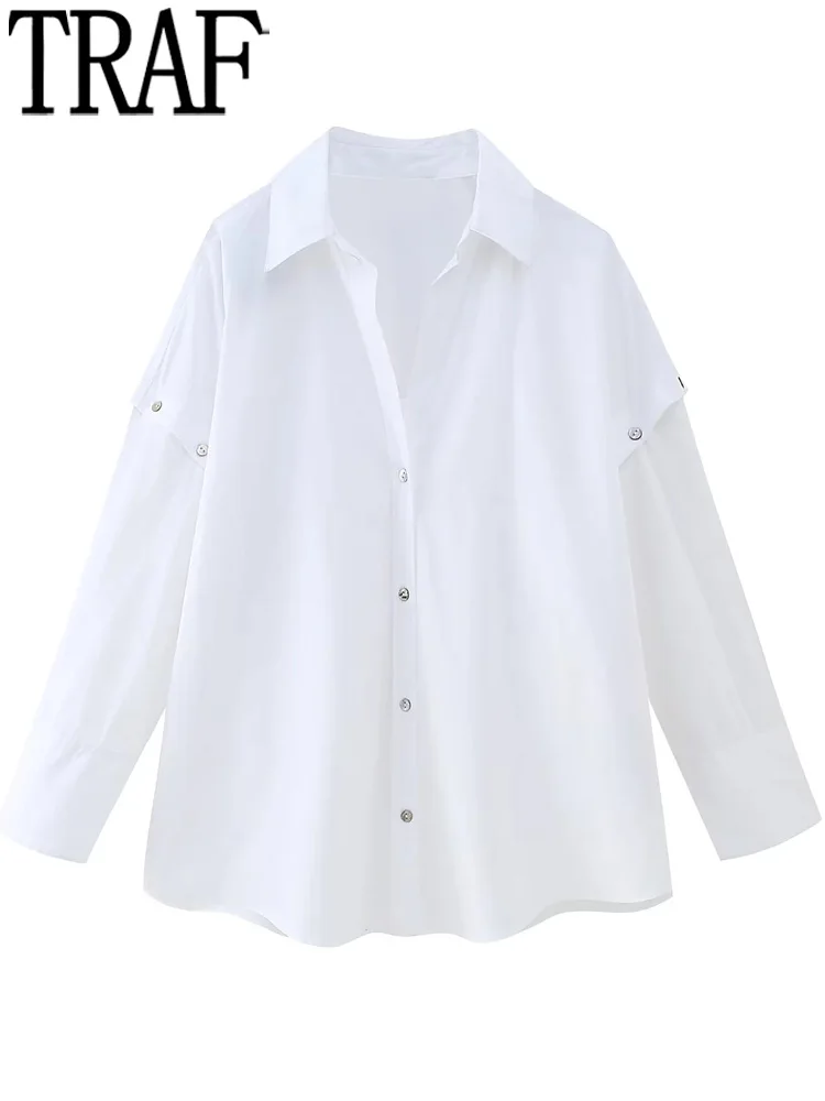 

Рубашка женская с воротником на пуговицах, со съемным длинным рукавом