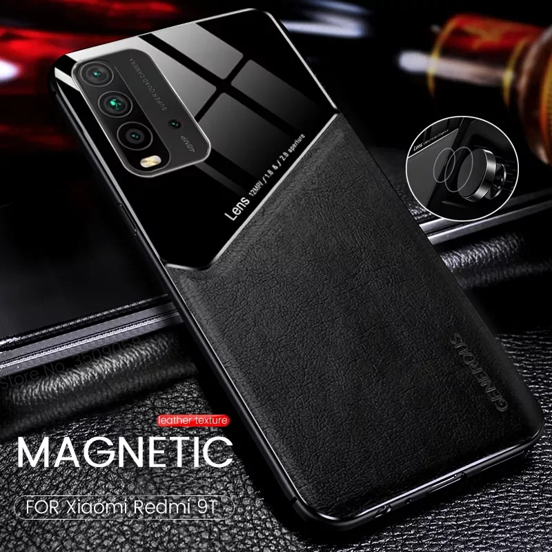

PU Leather Hard PC Car Magnetic Holder Back Cover for Xiaomi Readmi Redmy Redme Redmi 9T 9 T T9 Redmi9T Silicone Shockproof Case