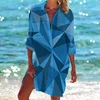

Summer sexy Women's Bohemian suntan ruffle pocket hide button party shirt Beach shirt
