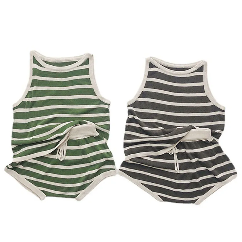 

2 шт., детские летние трикотажные жилеты и шорты в полоску