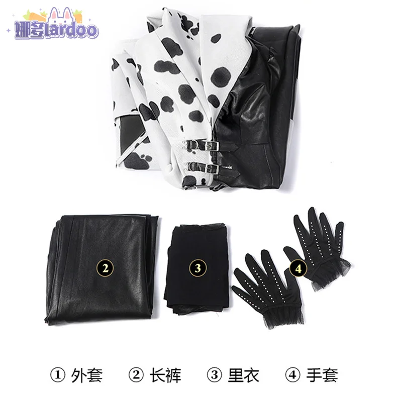 Косплей Костюм Cruella для взрослых женщин Фэнтези пальто платье парик наряды