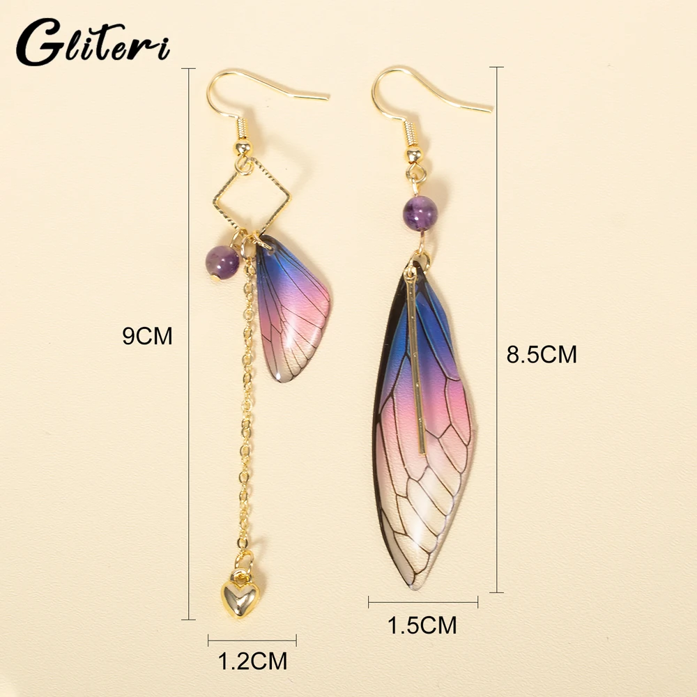 GEITERI 1 Pair Asymmetrical Butterfly Wings Earrings For Women Girls Geometric Tassels Heart Drop Earring Wedding Jewelry Party