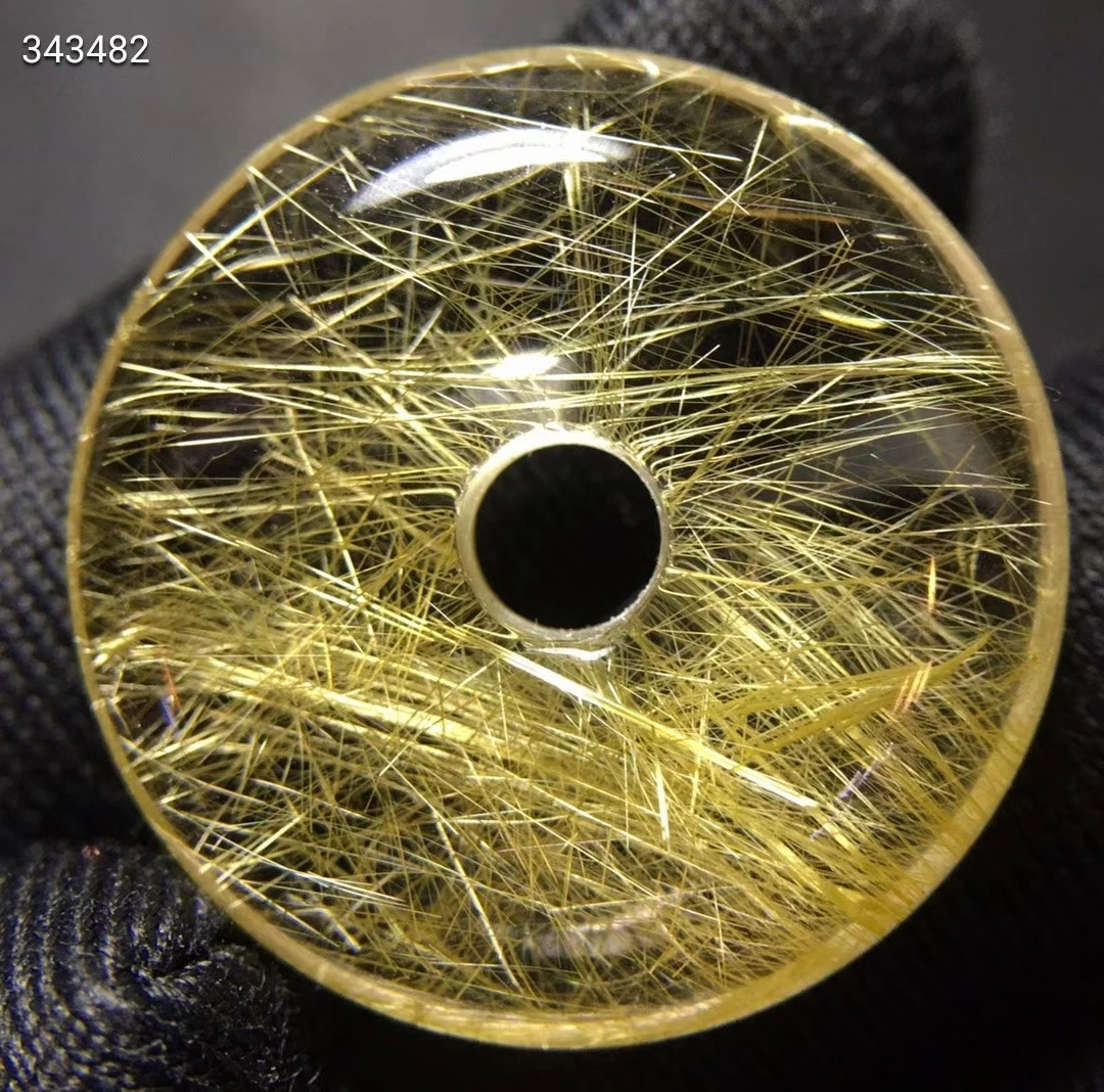 

Natural Gold Rutilated Quartz Round Donut Pendant 26.6/6.3mm Necklace Gold Rutilted 18K Gold Women Men Jewelry AAAAAAA