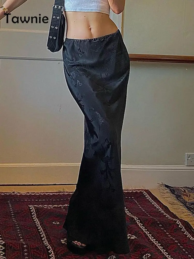 

Женская винтажная юбка макси Tawnie, длинная облегающая юбка с заниженной талией в готическом стиле, прямая уличная одежда Y2K, лето 2022