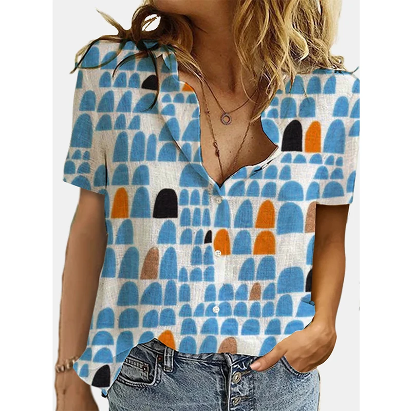 

Summer Women's Shirts Graphics 3D Print Streetwear Retro Short Sleeve Blouse Woman Button Tops Elegant Office Lady Loose Shirt