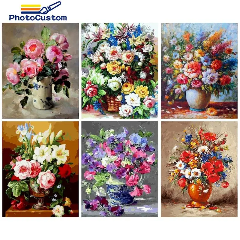 

PhotoCustom Pictures By Numbers Flower in Vase HandPainted Kits Drawing Canvas Acrylic Painting Home Decoration DIY Gift