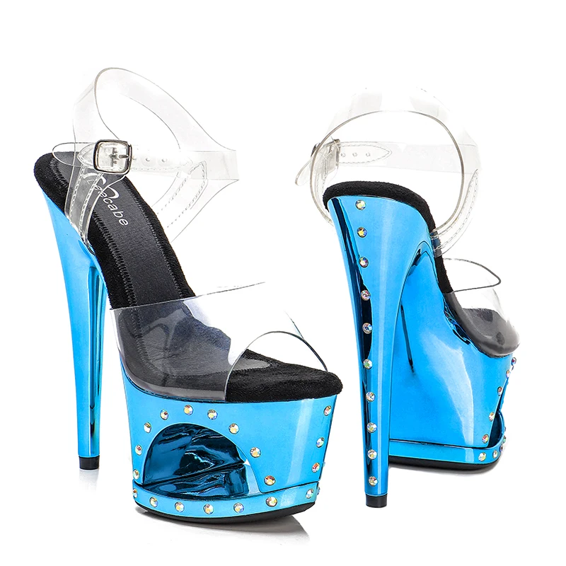 Leecabe  17 cm shiny Rhinstone platform sandals sexy nightclub pole dancing shoes