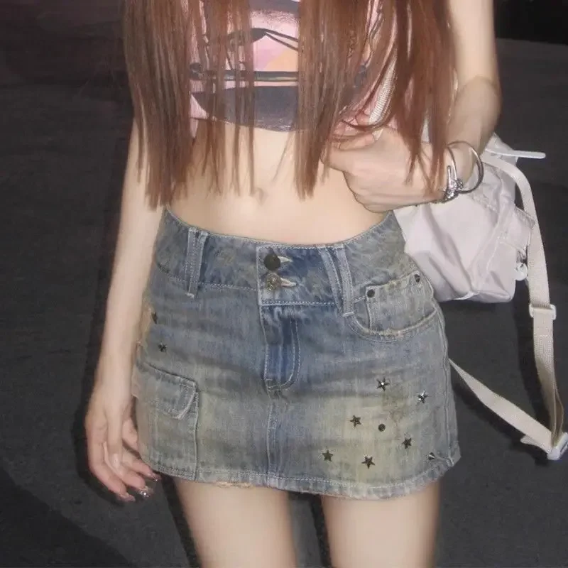 Deeptown винтажная джинсовая юбка Y2k женская сексуальная уличная одежда в стиле