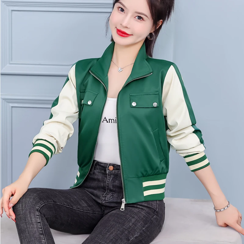 

Осенне-зимняя короткая куртка для женщин топы с длинным рукавом 2022 корейская мода однотонная тонкая Бейсбольная Женская куртка женская верхняя одежда