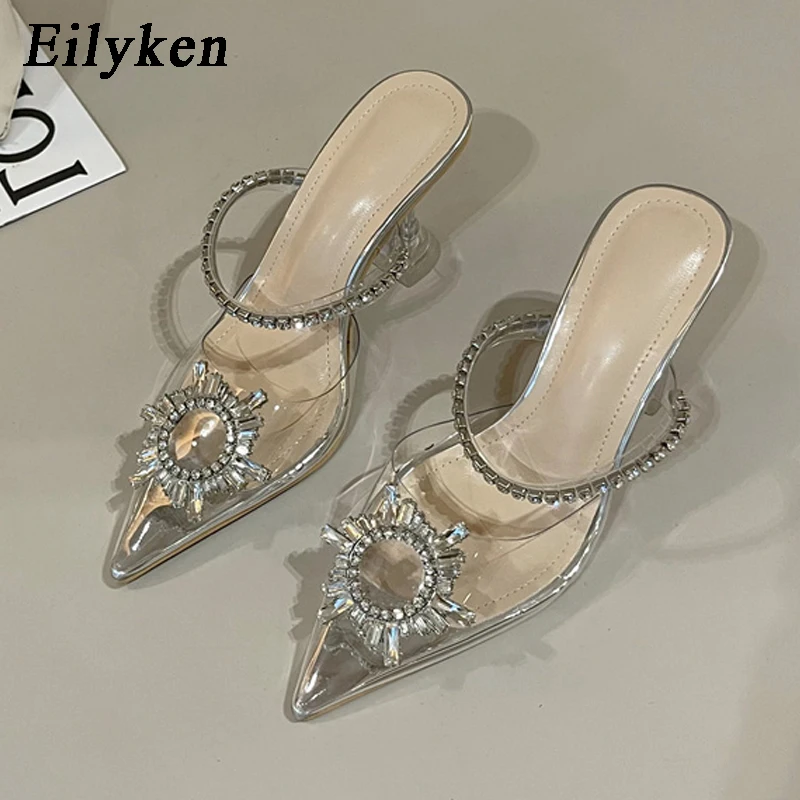 

Eilyken/модные женские туфли-лодочки с кристаллами и пряжкой; Пикантные туфли с острым носком в необычном стиле на низком каблуке; Прозрачные босоножки из пвх; Туфли без задника для выпускного
