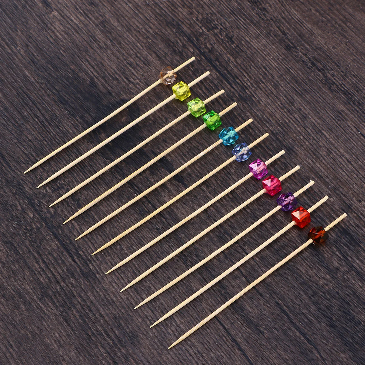 

100 Pcs Fancy Cocktail Disposable Bamboo Skewers Square Octagonal Bead Appetizer Picks Fruit Toothpicks Party Supplies