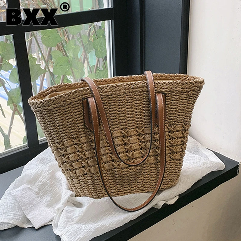 

[BXX] Woven Large Capacity Handbag For Women 2023 New Fashion Versatile Shoulder Beach Vacation Feamle Contrast Color Bag 8AB608