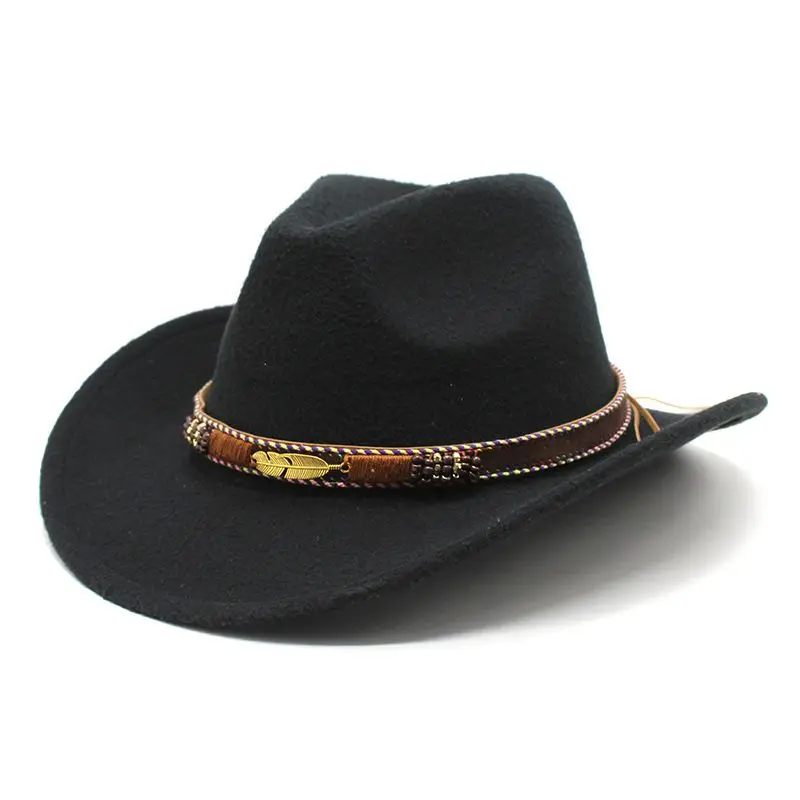 

Designer Brand Top Metal Feather Western Cowboy Top Men's Women's Hat Felt Cap Gorras Para Hombres Casquette Homme Gorras