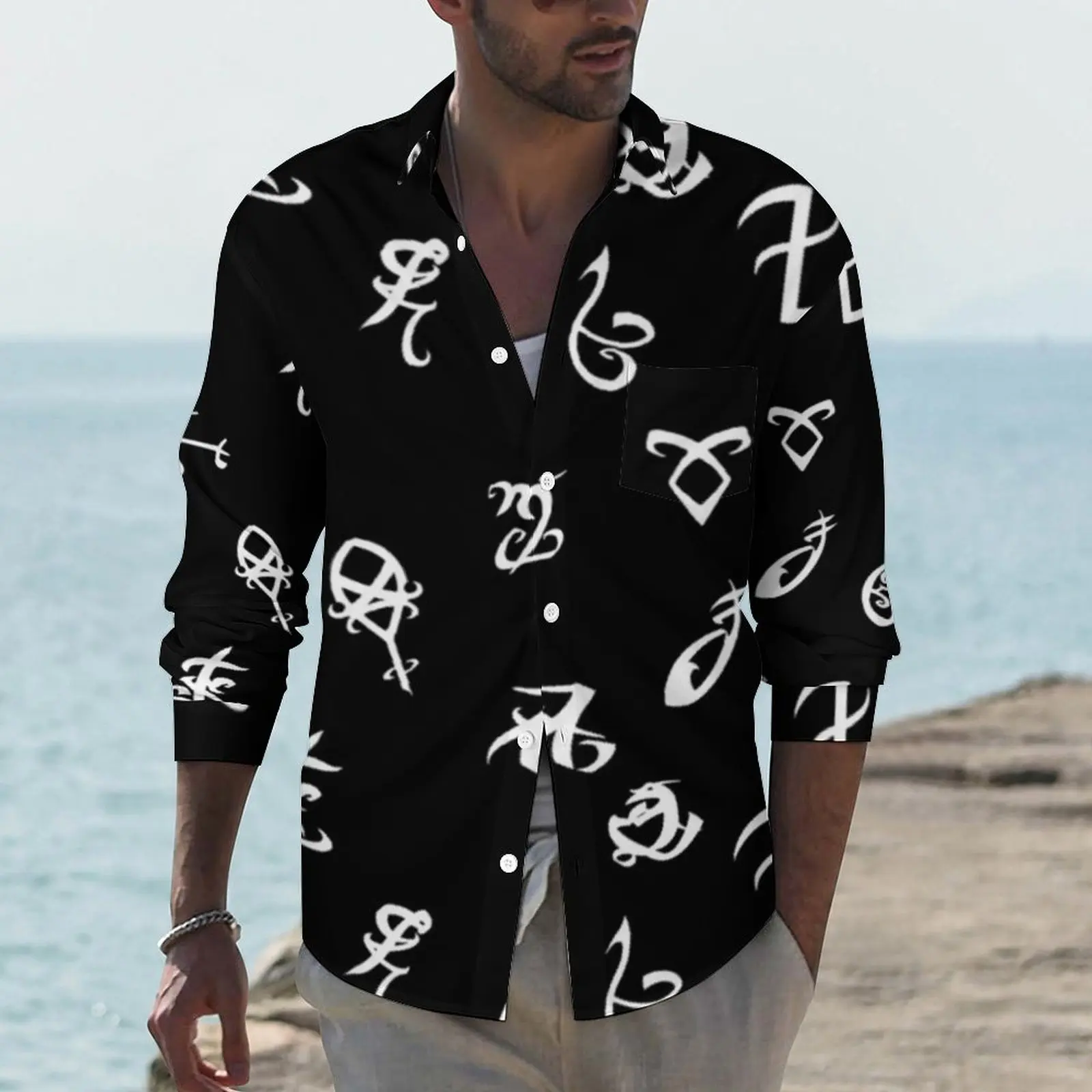 

Shadowhunters Angel Casual Shirts Male Evil Symbol Shirt Long Sleeve Fashion Street Style Blouses Spring Graphic Top Plus Size