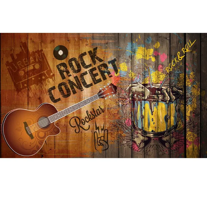 Nostalgic Fashion Guitar Rock Concert Theme Wall Paper 3D Bar KTV Graffiti Art Background Industrial Decor Mural Wallpaper 3D images - 6