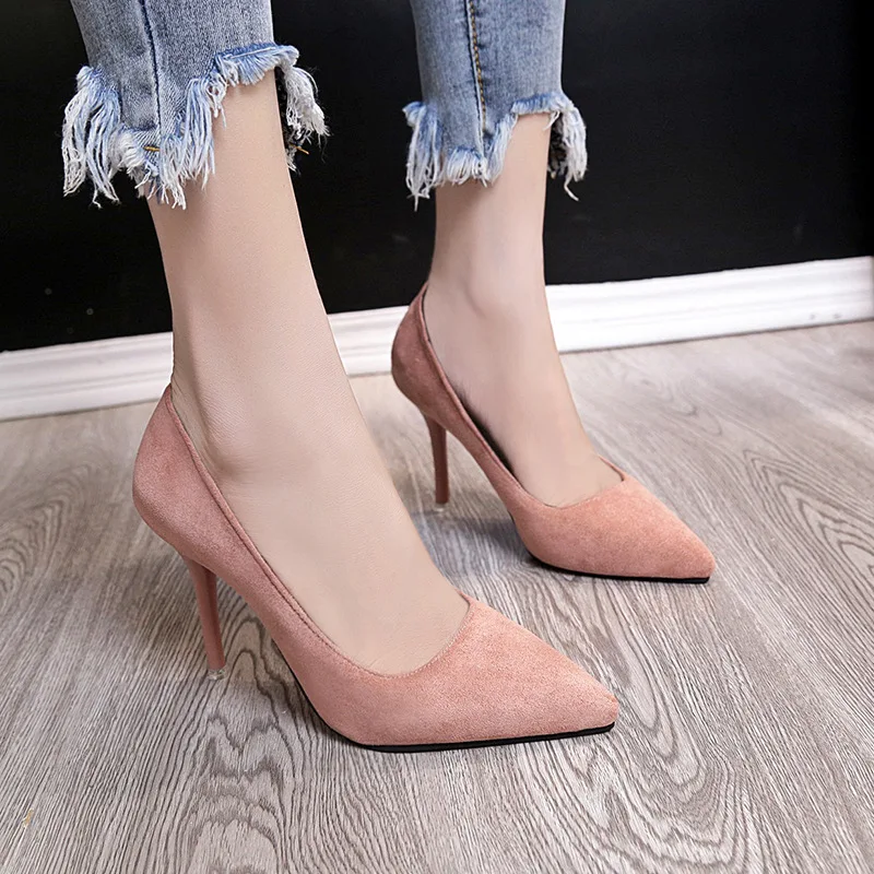 

Women Shoes Stiletto High Heels Fashion Pointed Thin Heel Shoes Ladies Office Party Wedding Shoes Flock Heels Women Pumps 35-43