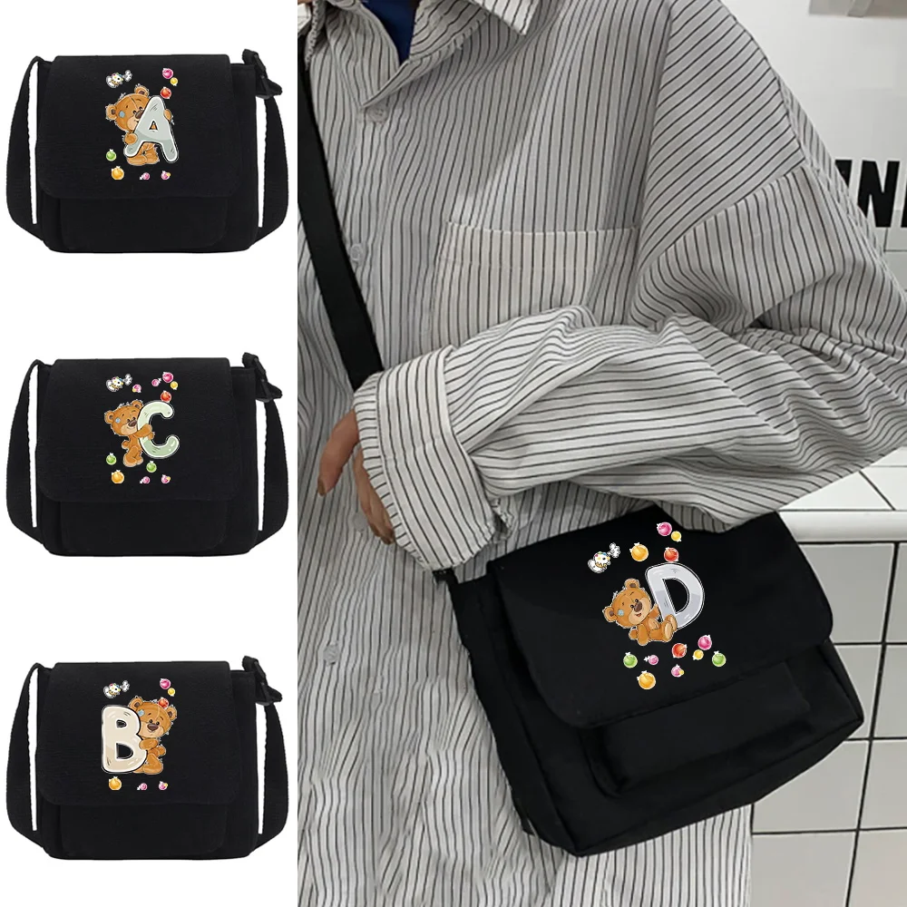 

Crossbody Bag Youth Version Canvas Shoulder Pack Women Travel Organizer Handbag Bear Letter Print Men's Messenger Casual Bag