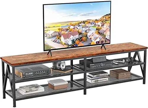 

Stand for 75 80 inch TV, Long 71" Entertainment Center, Industrial TV Console Table with 3 Tiers Open Storage Shelves, Low M